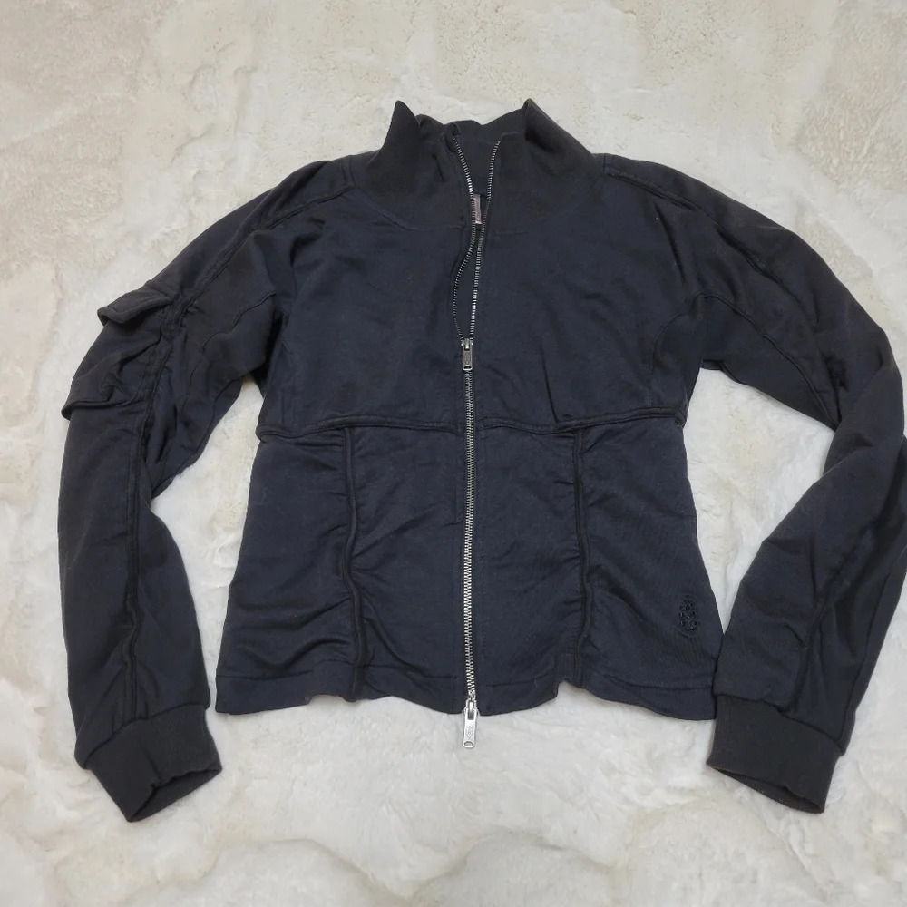 Free People Movement Women's S Foundation Jacket Zip Up Black Grey Cotton - Picture 3 of 9